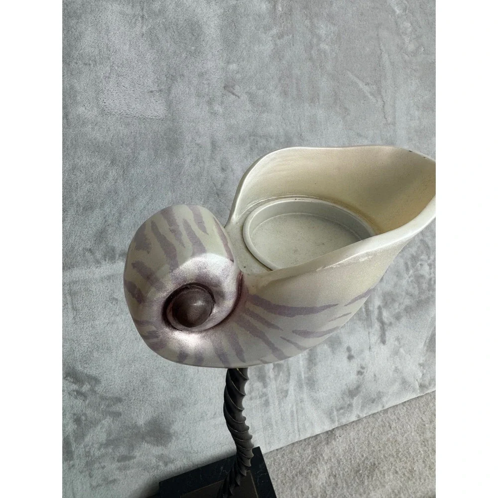 Nautilus Shell Candle Holder Twisted Bronze‎ Stem Marble Base A0057 2544 22in